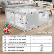 Corralito Para Bebe Corral 1.2m X 1.2m De Juegos Niños Bebés Gris Jirafas - Gris - Ver 7