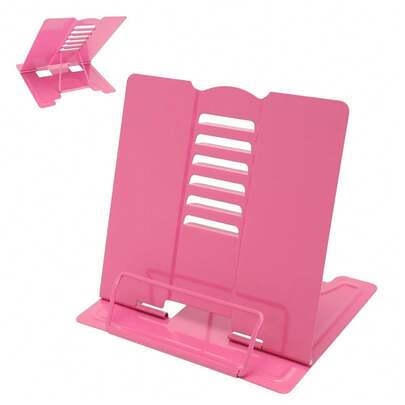Rose Red Adjustable Metal Book Stand - Foldable Lightweight Book Holder With Angle Adjustment For Cozy Reading