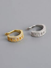 925纯银奢华珠宝锆石耳环，18K镀金锆石耳环，女士日常佩戴 - Zircon Cuff Earrings - 查看 6
