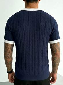 GRDR Men's Twist Knit Casual Versatile Crew Neck Short Sleeve Top - Navy Blue - View 2