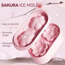 1pc 3D Cherry Blossom Shaped Silicone Tray With Lid, Easy Release Reusable For Whiskey, Cocktail, Coffee, Beverages, Stackable Polypropylene Trays - Multicolor - View 7