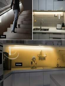 3.28ft - 32.8ft Adjustable LED Motion Sensor Light Strip, Warm White, Suitable For Bed, Stairs, Hallway, Cabinet, Bedroom And More - White - View 3