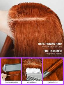 Tóc giả ren không keo 6x5 màu nâu gừng ombre sóng nhẹ, đã tẩy trắng và tỉa sẵn đường chân tóc tự nhiên, thân thiện với người mới bắt đầu, dài 18-26 inch, phù hợp cho Halloween, đám cưới, tiệc Giáng sinh, kỳ nghỉ, tựu trường, hẹn hò và công việc. - Nhiều màu - Xem 6