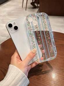 1 chiếc ốp lưng điện thoại chống sốc màu kem trong suốt, họa tiết sọc và hoa, chất liệu TPU, thích hợp làm quà tặng ngày lễ, tương thích với Apple Xs/Xsmax/Xr/11 12 13 14 15 16pro/Promax/14 15 16plus/17, unisex - Trong sáng - Xem 4