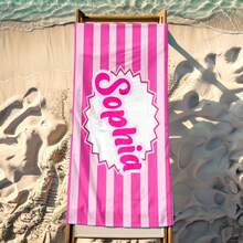1 Customized Beach Towel With Name, Personalized Beach Towel, Custom Pool Towel, Beach And Pool Holiday Birthday Gift - Màu Hoa hồng đỏ - Xem 6
