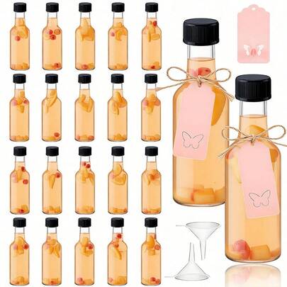3/24 Stück 25ml/50ml Mini Weinflaschen, Getränkespender Flaschen aus Plastik, leer mit Kappen und Etiketten. Geeignet für Säfte, Getränke, Milch, Kaffee. Ideal für Hochzeiten, Camping, Parks, Sommerurlaub, Sommerlager, Abschlussfeier, Muttertag und Sommerpool-Partys.
