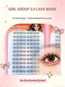 Miss Diamond 224 piezas de pestañas postizas en racimos sin pegamento de estilo Idol 3.0, pestañas postizas autoadhesivas tipo manga con efecto wispy - C - Ver 4