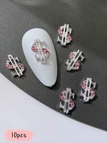 10pcs Nail Charms Nails, Nail Supplies, Coin-Set Pink Diamond, White Diamond, Purple Diamond, Gold And Silver Nail Charms, Minimalist, Light Luxury, French Metal Nail Supplies, Valentine's Day, Music Festival, Travel, Holiday Celebrations, Shiny Pink, White, Purple Rhinestones Nail Gems, Suitable For Multi-Functional DIY Accessories Nail Decoration - Multicolor - View 9