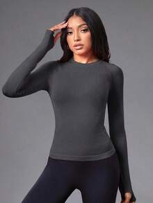 Women's Solid Color Crew Neck Short Sleeve Casual Seamless Sports T-Shirtworkout Tank Top - Nhiều màu - Xem 9