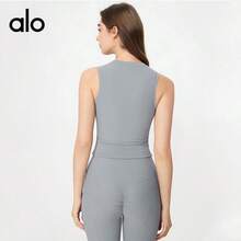 Alo Yoga Sleeveless Sports Vest, Short-Sleeved Top, Slim Fit, Suitable For Running, Fitness, And Yoga. - 灰色 - 查看 5