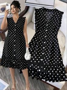 CURVE Vestido casual de escote en V talla grande, elegante y versátil para uso diario, vacaciones, bodas, fiestas, estilizador y favorecedor - Caqui - Ver 1