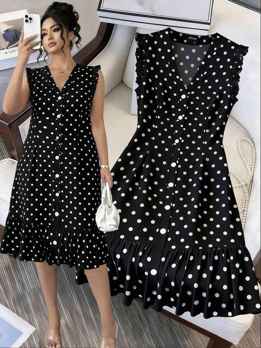 CURVE Vestido casual de escote en V talla grande, elegante y versátil para uso diario, vacaciones, bodas, fiestas, estilizador y favorecedor - Caqui - Ver 1