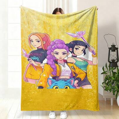 Hasbro 230gsm Cartoon K-Pop Girl Group Flannel Blanket - Comfortable For All Seasons, Multipurpose For Sofa/Bed/Office/Home Decor, Ideal Gift For K-Pop Fans