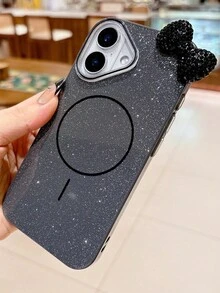 1个水钻蝴蝶结手机壳，磁吸式，兼容 16/15/14/13/12/11，17英寸闪亮超薄指环Magsafe保护套 14PM - 黑色閃粉蝴蝶結 - 查看 2