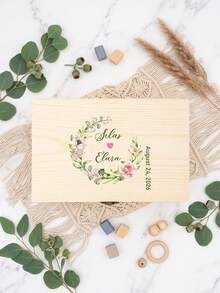 1pc Personalized Wedding Themed Wooden Storage Box, Customized Name Wedding Partner Souvenir Box, Party Desktop Decoration Gift Box, Wedding Gift Box - Multicolor - View 6