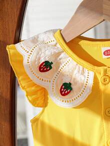 Baby Girls' Fashion Casual Cute Strawberry Ruffle Collar + Strawberry Bow Decor Dress - Yellow - View 4