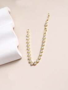 1 chiếc vòng tay thiết kế vàng đính đá Zirconia mới về mùa Xuân/Hè, mạ đồng, thời trang đính đá, dây xích thường, sang trọng, unisex. - Vàng - Xem 10