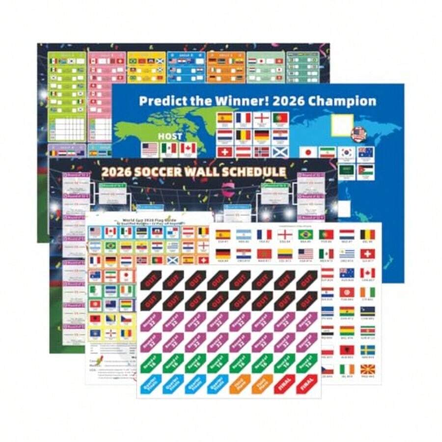 2026 World Cup 7-In-1 Soccer Schedule Posters Set 11x16inch Group Stage Matchup Knockout Path Bracket Interactive Flag Sticker Wall Chart Decor For Football Fans - A311.2L X 16.5W - View 1