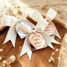 10/20pcs Silver & Gold Mirror Acrylic Baptism Favor Tags With Ribbons, Seat Cards, Baptism Souvenirs, Personalized Wedding Guest Name Tags - Multicolor - View 3