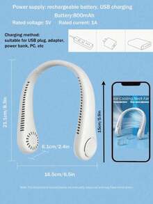 BREEZORA Kipas Leher Portabel, Kipas Leher Isi Ulang USB, 3 Kecepatan yang Dapat Diatur, Cocok untuk Kantor, Olahraga, Liburan, Hadiah, Musim Panas, Pendinginan, Kipas Leher Luar Ruangan, Perlengkapan Liburan Penting - Gaya 3 - View 9