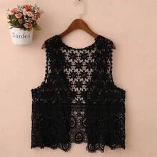 Áo khoác cardigan nữ thời trang màu mơ, phối ren, móc rỗng, đan móc. - màu đen - Xem 1