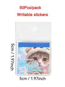 可爱萌猫可书写便签贴纸套装，4款主题（粉色甜心派/蓝色泡泡浴/黄色阳光糖果/黑白牛奶炉），可爱小猫小狗装饰贴纸，每本50张，自带背胶，易于书写，非常适合日记、剪贴簿、笔记等。 - 均碼 - 查看 11