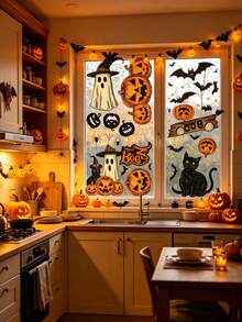6sheets Halloween Window Stickers, Helloween Retro Ghost Pumpkin Design Window Stickers, Halloween Trick Or Treat Decoration Window Stickers, Pumpkin Ghost Black Cat Design Style Halloween Decoration Window Stickers, Halloween Party Decor Window Wall Stickers, Halloween Party Supplies,Halloween Decorations,Halloween Gifts,Background Dining Room Decor,Home Decor,Kitchen Window Supplies,Fall Autumn Decor,Party Favors - Retro Pumpkin Ghost - View 7