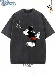 Disney Officially Licensed Graphic T Shirts 100 Percent Cotton  Shirt,  &  Heart Kiss Couple T-Shirt, Unisex, Washed 230g, Retro Vintage, Crew Neck Short Sleeve, Casual Daily Wear - 男士T卹 - 查看 3