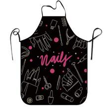 Adjustable Lace-Up Apron With Interesting Nail Art Pattern, Suitable For Kitchen, BBQ, Nail Salon, Party & Cosplay, Butterfly Print Design - LIWQ0041 - View 37