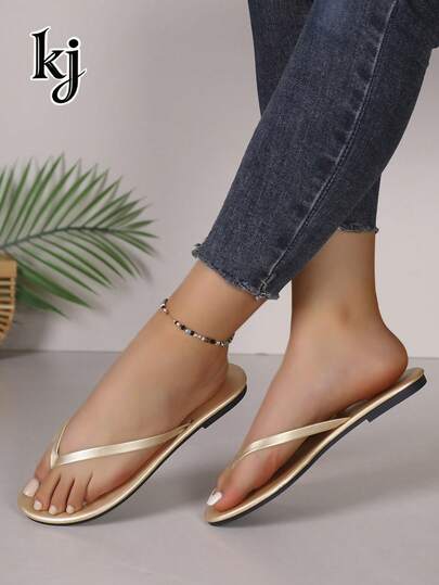 Dép xăng đan đế bằng cho nữ, đế mềm chống trượt, màu trơn, mũi tròn, kiểu dáng tối giản Châu Âu và Mỹ, thích hợp cho mùa hè, đi biển, du lịch, đi làm và mặc hàng ngày.