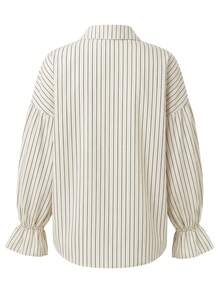Blusa de mujer a rayas con botones delanteros, volantes y plisados en color albaricoque claro, conjunto casual y elegante para otoño temprano 2026, ideal para vacaciones, salidas, citas, regreso a clases, estilo callejero, festival de música, graduación, playa, ropa de playa, fiesta, cumpleaños y vacaciones - Color albaricoque pálido - Ver 8