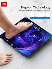 1 pièce Balance électronique à affichage LED, balance de salle de bain numérique avec motif d'art ciel étoilé 2D plat, plateforme de pesée décorative, convient pour une utilisation à long terme, répond aux besoins de pesée à domicile, utilise des piles AAA (piles non incluses) - Multicolore - Voir 8