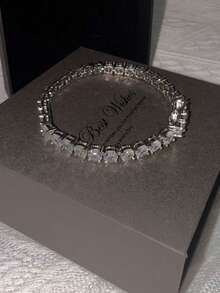 1pc 3mm High-Quality Four-Prong Moissanite Diamond Tennis Chain With S925 Sterling Silver Bracelet, Shimmering & Luxurious Fine Jewelry For Wedding, Engagement & Gifts For Brides - 銀色 - 查看 6