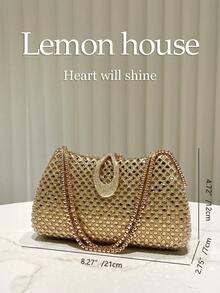 1pc Gold Elegant Full Rhinestone Box-Shaped Handbag, Luxury Crystal Evening Clutch Bag, Suitable For Weddings, Parties, Galas, Valentine's Day And Other Occasions - Gold - View 4
