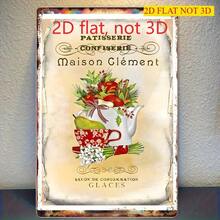 Vintage French Patisserie Maison Clément Print 2D Flat Aluminum Tin Sign, 20cm*30cm Retro Teapot Fruit Pattern Decorative Iron Painting Wall Art For Kitchen Cafe Home Decor - Multicolor(多色) - 查看 1