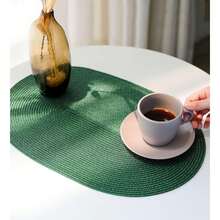 45*30cm 綠色橢圓塑膠編織餐墊，4.72 英吋杯墊，易清潔、防滑、耐熱，裝飾墊，抗皺，適用於派對、婚禮、喬遷、聖誕節、萬聖節、感恩節、母親節 - 綠色 - 查看 7