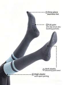 1 Pair Women's Calf Compression Socks, Spring/Autumn Sports Shaping Knee-High Socks With Lace Patchwork Stripes, Contrast Color Anti-Slip Silicone Bottom Leg Protection Socks, Fitness Leggings - Multicolor - View 5
