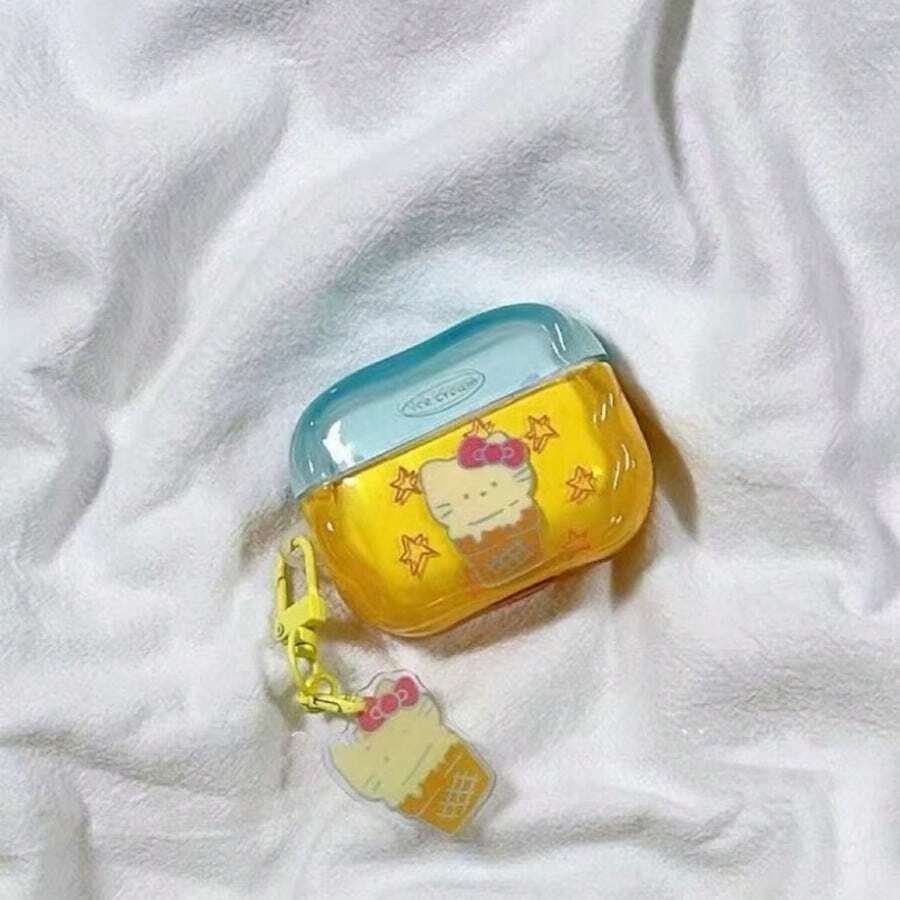 SANRIO 1 chiếc ốp bảo vệ tai nghe trong suốt họa tiết ngôi sao và Hello Kitty, có mặt dây chuyền, dành cho dòng 1234 & Pro 123. - Trong sáng - Xem 1
