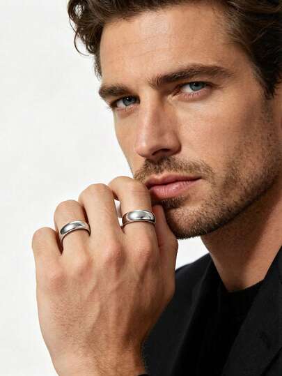 MONALLY Minimalist Classic Silver Stainless Steel High Polished Shiny Plain Band Ring For Men Wedding Band Hypoallergenic Minimalist Daily Ring For Wedding, Party, Daily Use Hip Hop Style Great Gift For Him Jewelry