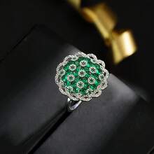 French-Style Fashionable And Elegant Fresh Green  Three-Dimensional Hollow Floral Open Ring - 花朵 - 查看 3