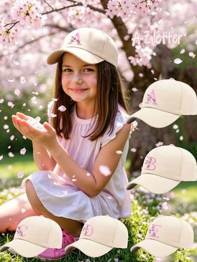 1pc Pink Hat With 26-Letter Pattern, Kids Cap For Girls, Baseball Cap, Sun Visor Hat, Suitable For Outdoor Activities And Daily Wear, Sun Ion