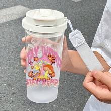 1/5個 500ml "Stay Weird" 復古蘑菇主題便攜旅行杯 - 透明咖啡杯，防漏水壺附吸管與掛繩，適合旅行、學校、辦公室及日常使用 - 獨特有趣的禮物，適合女性、學生、復古嬉皮迷和蘑菇愛好者 - 多色-字母2 - 查看 7