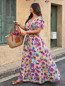 Weeklong Vestido de mujer talla grande con cuello en V profundo y estampado aleatorio - Multicolor 10 - Ver 1