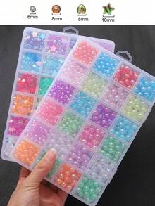 A Box Of Colorful AB Shiny Acrylic Beads, Mixed Round, Heart And Star Shapes, Multi-Style Loose Spacer Beads, Ideal For DIY Necklaces, Bracelets And Handmade Jewelry Crafts, Creative Jewelry Making Accessory Set - Multicolor - View 4