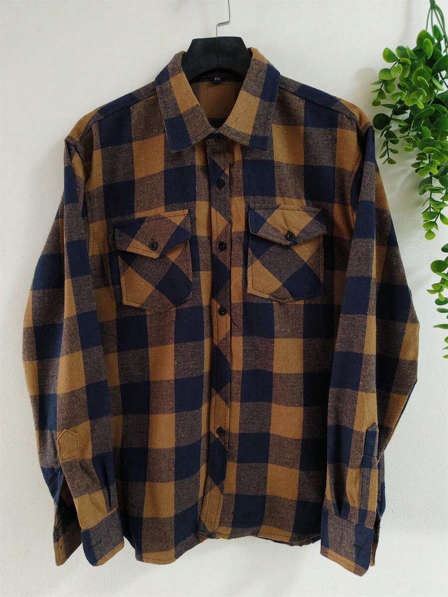Men's Adult Cowboy Plaid Flannel Dress Shirt - Yellow - View 1