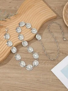 Boho European And American Fashion Metal Waist Chain With Daisy, Petal & Flower Design For Women's Dresses And Clothing, Belt Chain Halloween Summer, School Fall, Autumn, Halloween - Bạc - Xem 3