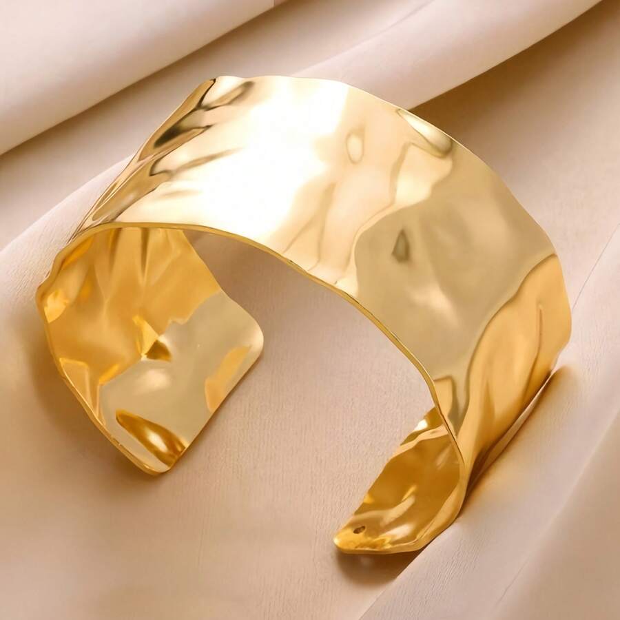 1 chiếc vòng tay hở bằng thép không gỉ mạ bạch kim 18K, thiết kế lồi lõm, thích hợp cho tiệc tùng, hẹn hò, hoặc đeo đi làm. - Nhiều màu - Xem 1