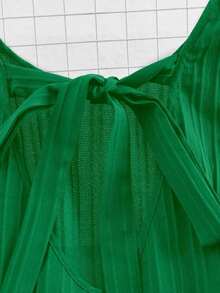 CURVE Vestido mini de mujer talla grande con textura de unicolor, sin mangas, espalda descubierta, lazo, línea A y volantes en el bajo, casual y versátil para el verano - Verde - Ver 4