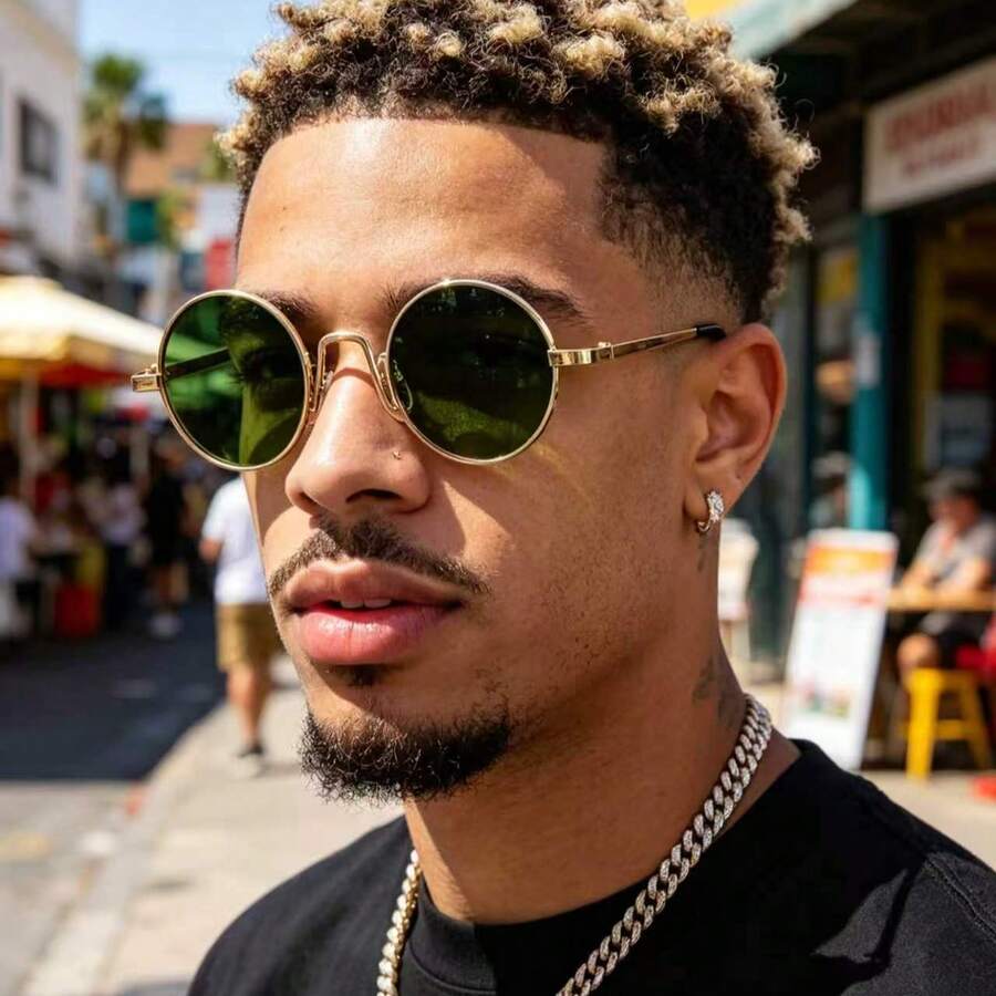 Gafas de moda con montura pequeña y retro, gafas de moda redondas de estilo hip hop unisex, vintage para todas las estaciones - Multicolor - Ver 1