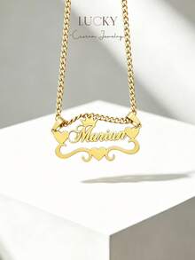 Customized Name Necklace, Double-Layer Gold-Plated Personalized Letter Necklace, Minimalist Daily Style, Customizable Exclusive Text. Product Includes Gift Box, Suitable As Valentine's Day Gift, Birthday Gift, Mother's Day Gift, And Everyday Gift. - Necklace - View 8